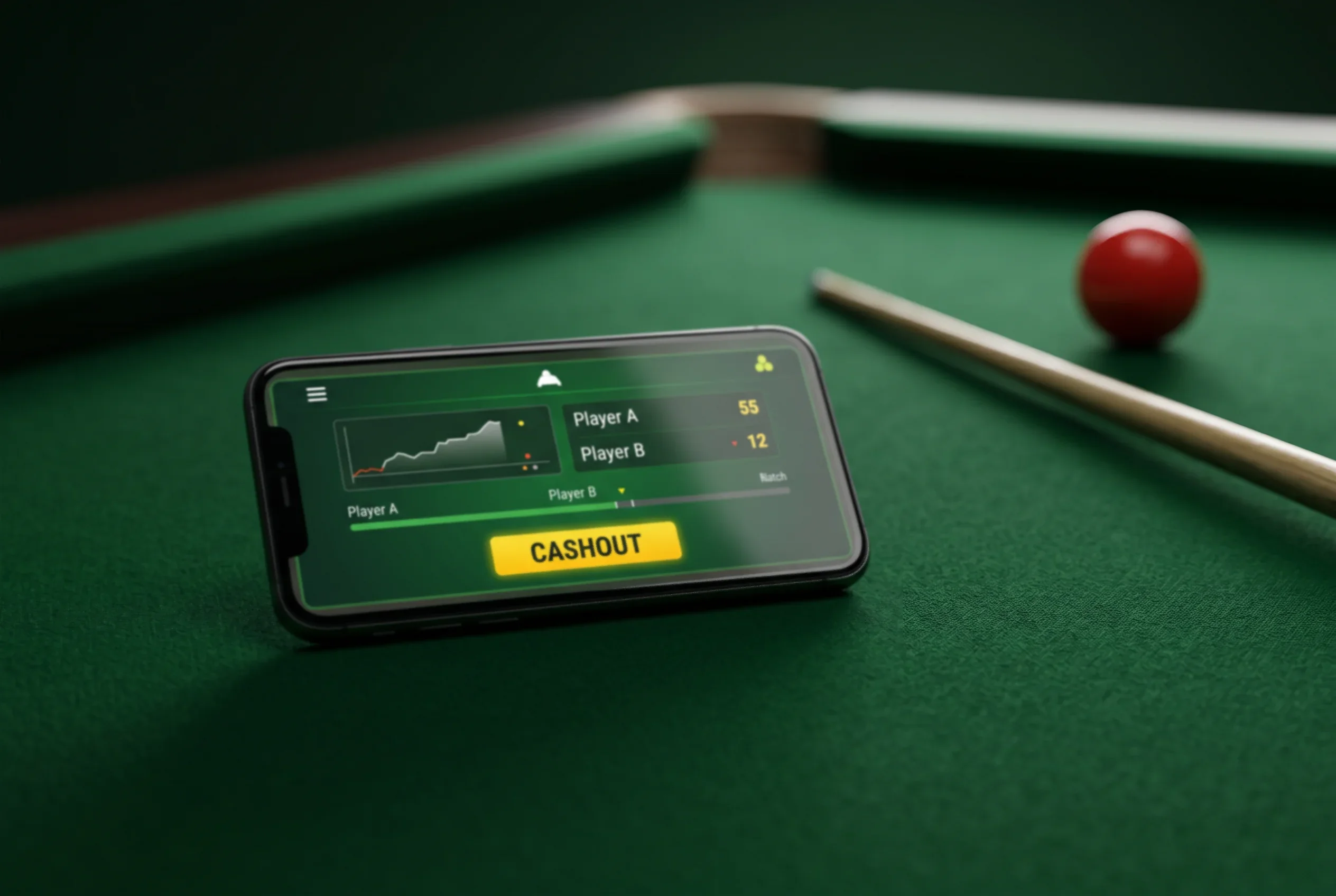 Snooker Cashout Strategie — Cashout-Button auf dem Bildschirm neben laufendem Snooker-Match