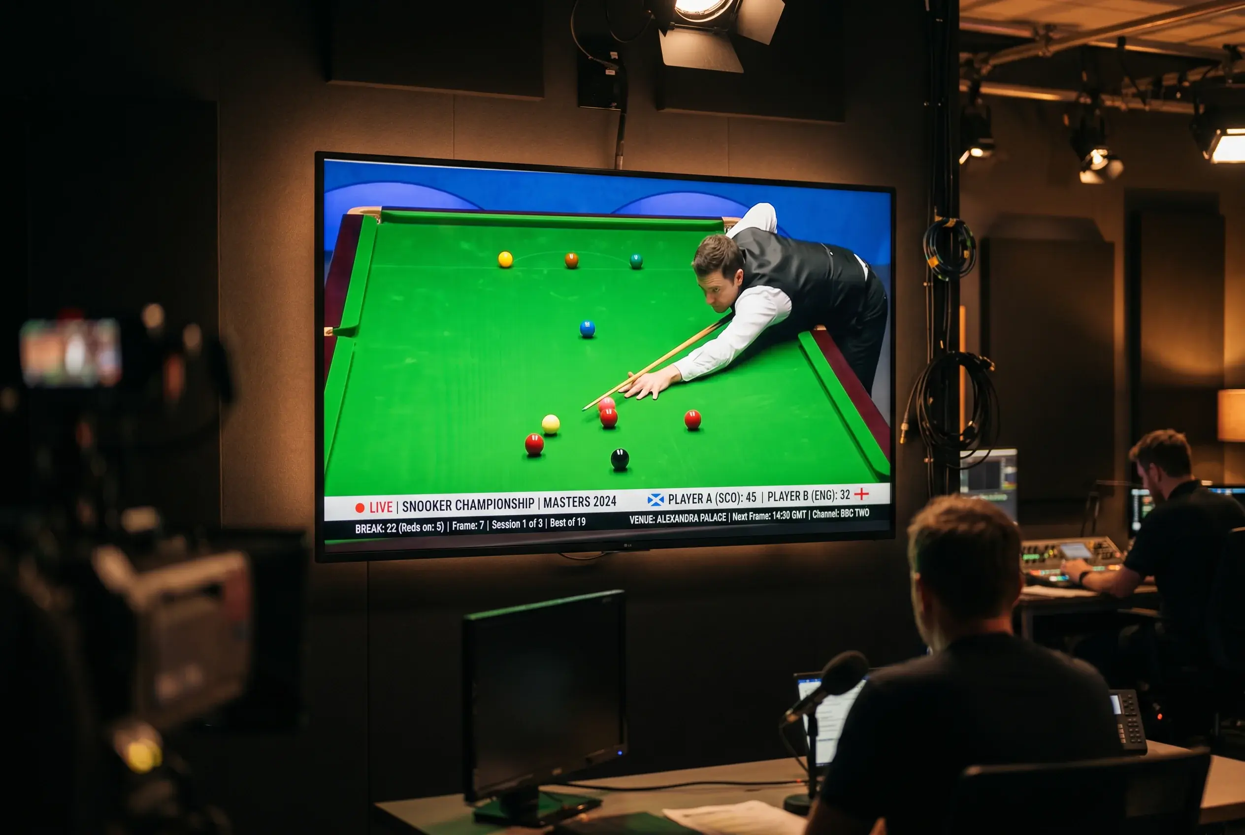 Snooker Live Stream und Ticker — Bildschirm mit laufendem Snooker-Match und Live-Statistiken