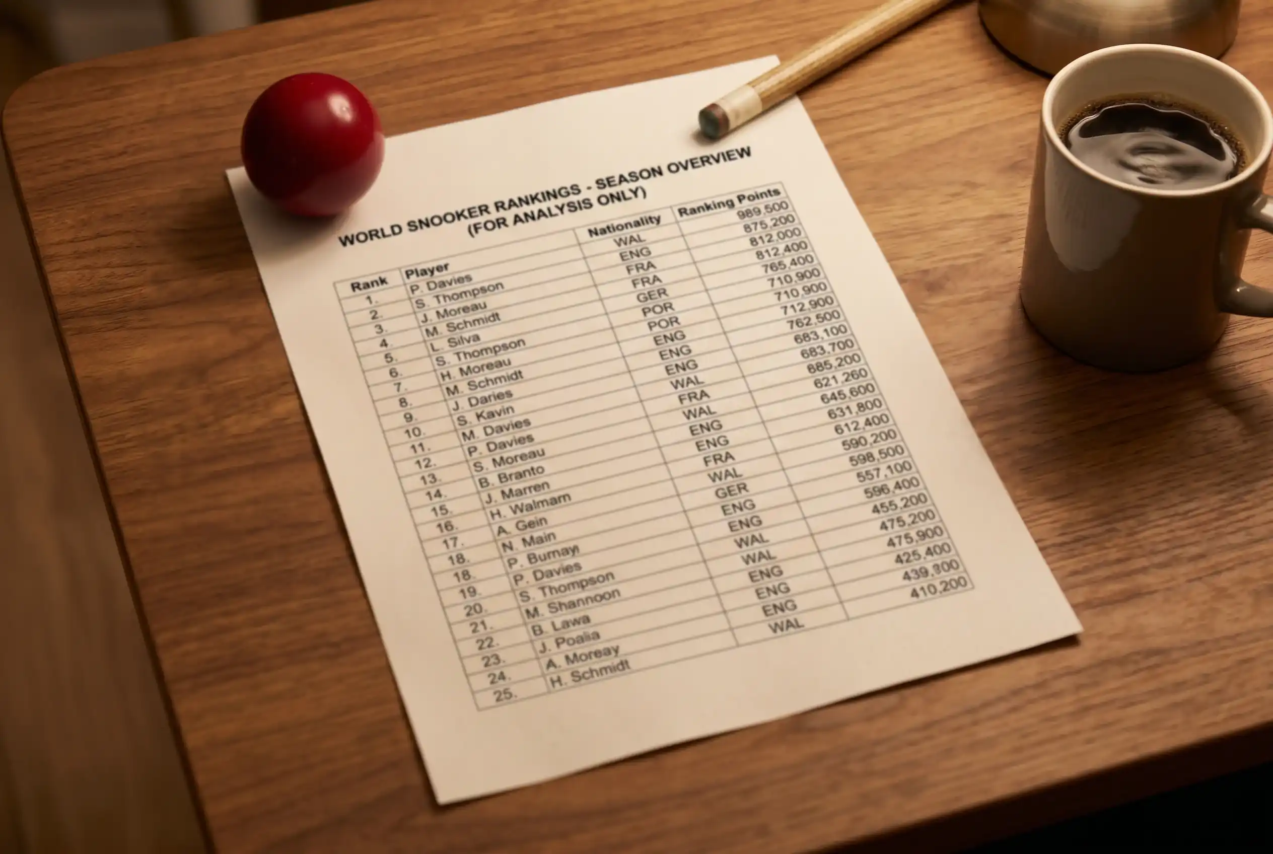 Snooker Weltrangliste und Wetten — Ranking-Tabelle neben Quotenübersicht