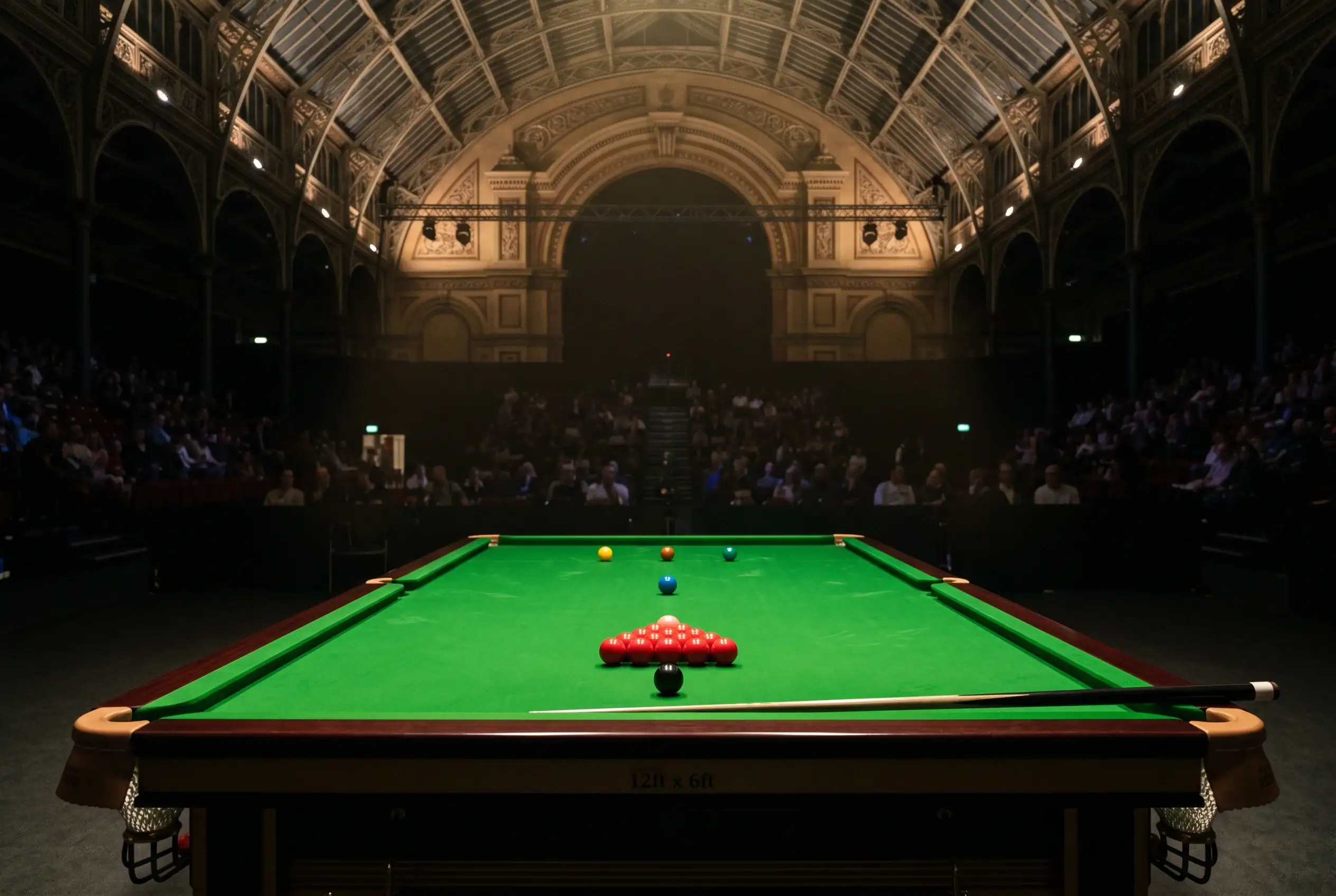 The Masters Snooker Wetten — Alexandra Palace Spielstätte mit Snookertisch unter Scheinwerfern